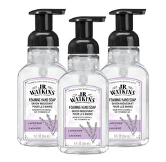 Savon mousse mains J.R. Watkins lavande avec pompe, douceur nourrissante.