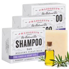 J·R·LIGGETT'S Savon-shampooing-barre arbre-à-thé, lot 3, pratique et économique.