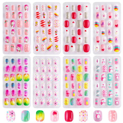 Jsiallye 192pcs ongles-enfants pre-colles pour utilisation rapide et sûre