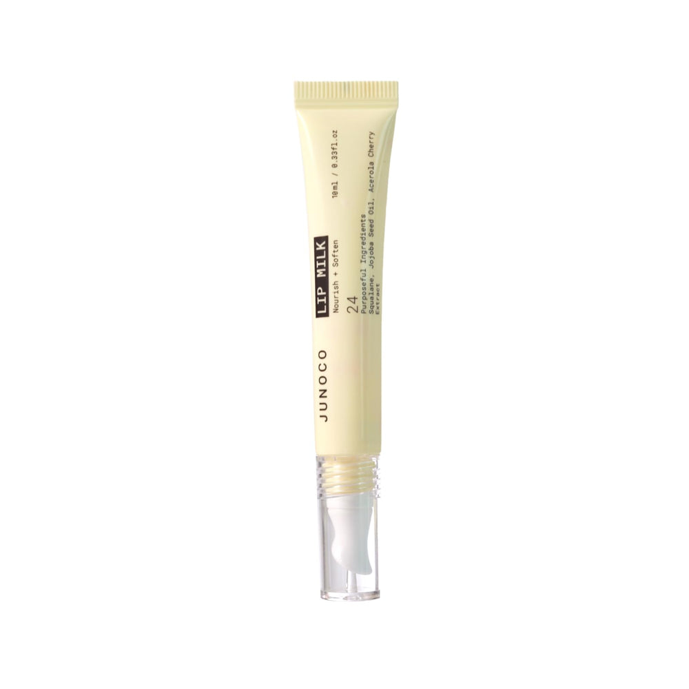 Baume hydratant pour les lèvres JUNO & Co, bouteille-lait : hydratation légère.