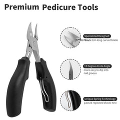 Juomid coupe-ongles inclinés pour accès facilité au contour.