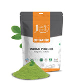 Just Jaivik Indigo en poudre dans un pot prêt pour coloration naturelle des cheveux