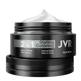 JVR cire-cheveux argentés-bouteille montre l’effet argenté instantané sans salon.