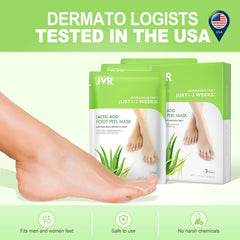 JVR masque pieds, exfoliation visible et hydratation grâce à l’acide hyaluronique.