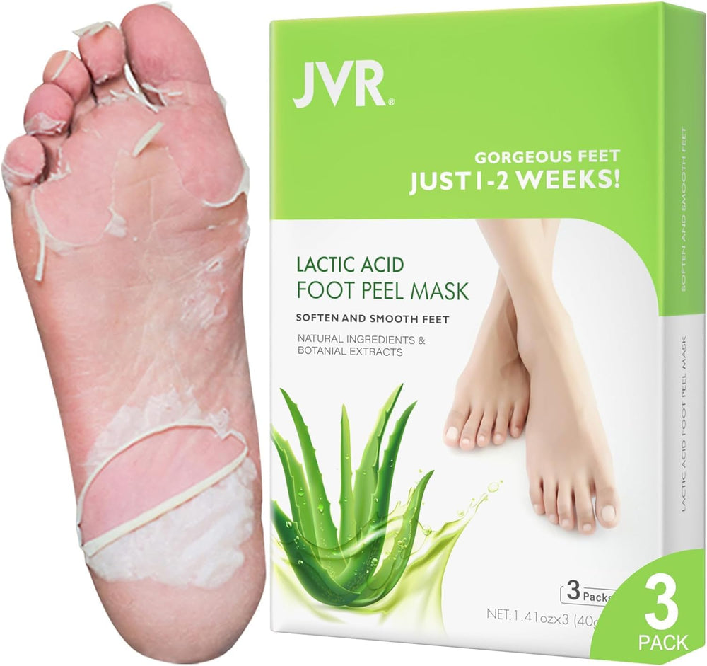 JVR masque d'exfoliation pour pieds, talon sec et peau lisse après utilisation.