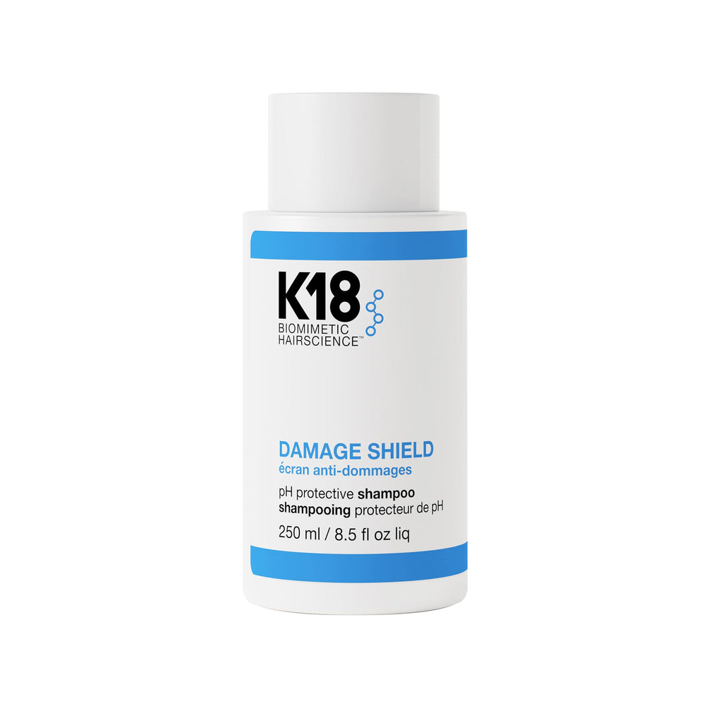 K18 Damage Shield: bouteille ouverte préservant la couleur tout en nettoyant en douceur.
