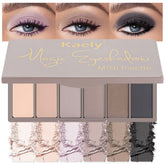 Palette Kaely ombres mini nude fumé ouverte, résultat léger et portable.
