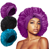 Bonnet satin noir extra-large Kafteri protège les cheveux pendant le sommeil