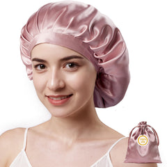 Bonnet Kaome en soie 100-momme, double couche pour cheveux lisses et hydratés.