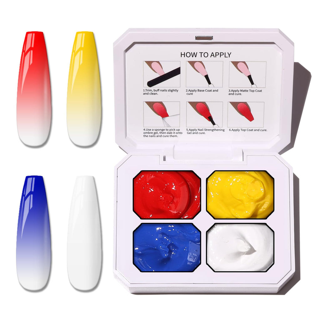 Palette Karroy gel ombre bleu pour un dégradé moderne sur les ongles.