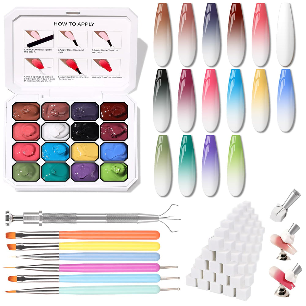 Karroy palette gel ombre pour ongles avec 16 teintes, dégradé précis
