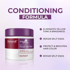 Karseell Masque Cheveux Violet texture crèmeuse et soyeuse nourrissant les mèches.