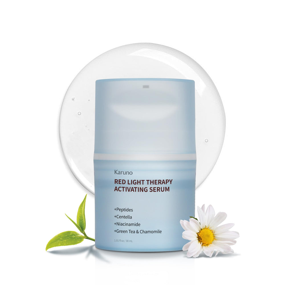 Sérum KARUNO Activation – flacon couleur rouge, prêt pour préparer les sessions LED.