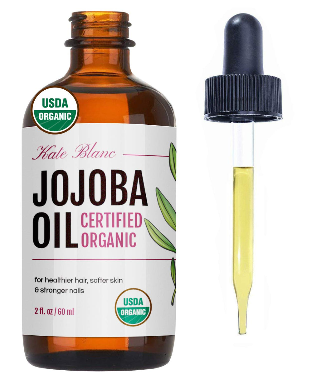 Huile de jojoba Kate Blanc dans une bouteille pratique pour usage quotidien.