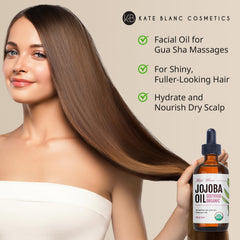 Huile de jojoba Kate Blanc pour le visage, absorption rapide et hydratation légère.