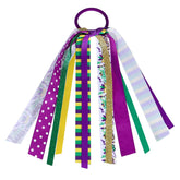 KCHIES Mardi Gras ruban-or-vert-violet pour queue de cheval colorée et en fête