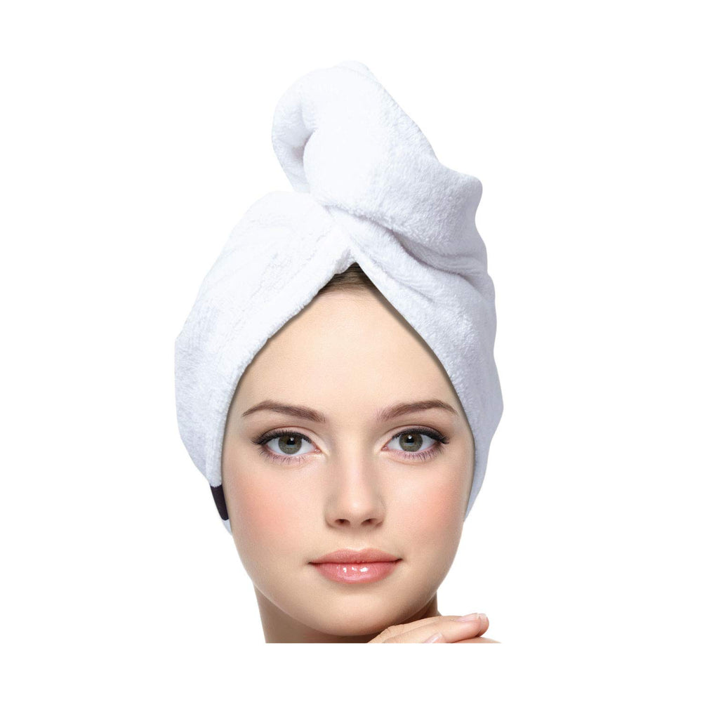 KEEPOZ turban-cheveux coton blanc, absorption élevée et séchage rapide.