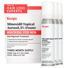 Keeps Mousse Minoxidil 5% pour homme, ensemble de bouteilles pour densité capillaire.