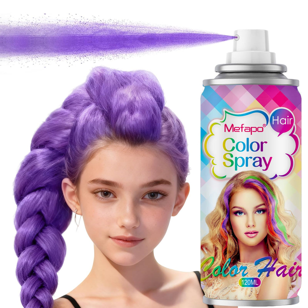 KENINA spray-cheveux-violet: application rapide pour un look festif.