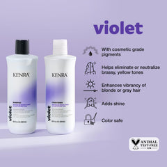 Kenra Violet Conditionneur en bouteille, démêle en douceur et laisse les cheveux soyeux.