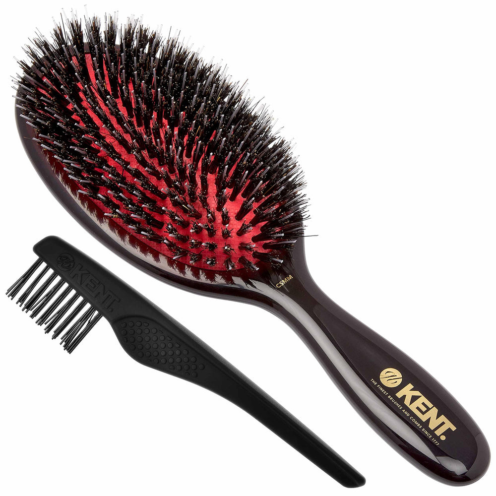 Brosse Kent CSMM ovale avec coussin, démonstration de démêlage en douceur et brillance.