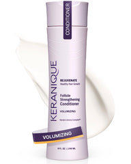 Keranique conditionneur a la keratine - bouteille visible - offre volume doux pour cheveux fins.