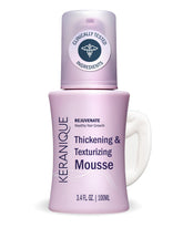 Keranique Mousse Volumisante : bouteille en gros plan montrant le volume durable.