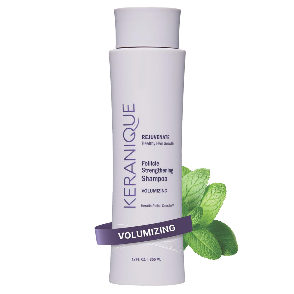 Keranique Shampoing Volume, bouteille, booste le volume des cheveux.