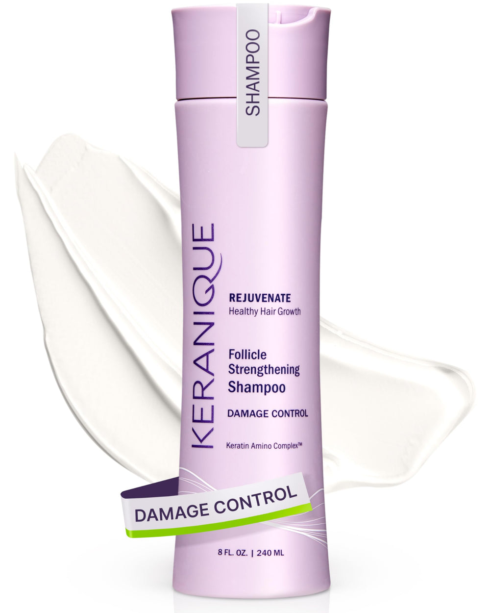 Keranique Shampoing Kératine Amino Complexe, fortifie les cheveux fins sans alourdir.
