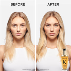 Application sur longueurs et pointes, huile soyeuse prête à lisser.