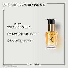Kerastase Elixir Ultime contrôle du frizz pour cheveux lisses et nets.