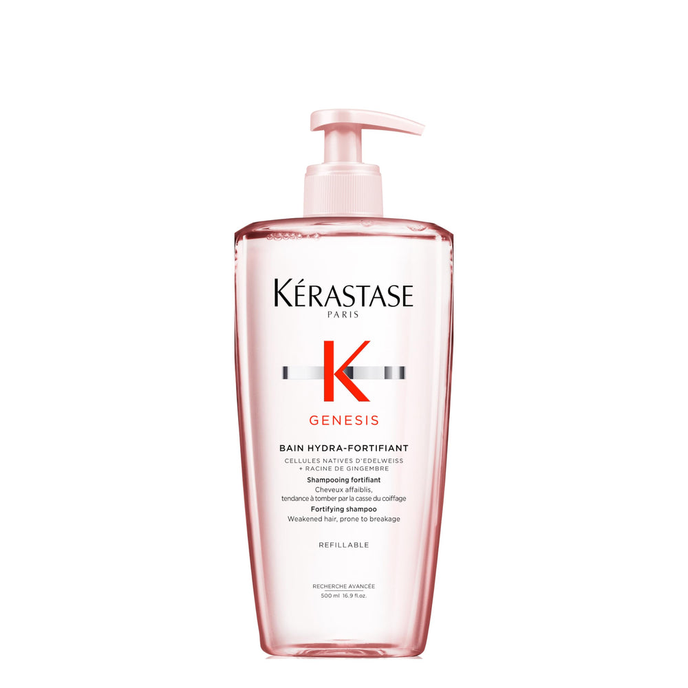 KÉRASTASE Genesis Hydra-Fortifiant: bouteille élégante, hydratation douce des cheveux fragiles.
