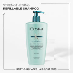 Kérastase Résistance Bain Force Architecte, purifiant le cuir chevelu et procurant un apaisement immédiat.