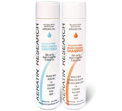 Keratin Research shampoing huile d'argan - bouteille : prolonge la couleur et apporte de la brillance.