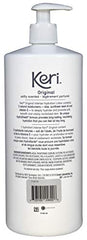 Keri Original lotion bottle back label highlights soothing fragrance and safety notes.