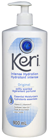 Keri Original lotion bottle front shows large 900 ml size for daily hydration.