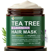 KESMEDIK masque-cheveux tea-tree-lavande-menthe: hydrate profondément et apaise les cheveux secs et fragiles.