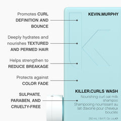 KEVIN.MURPHY KILLER.CURLS WASH – Ingrédients avoine et huile de soja nourrissent les boucles.