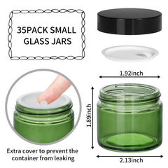 Bocal KEYWING en verre vert avec couvercle noir, fermeture sûre pour lotions.