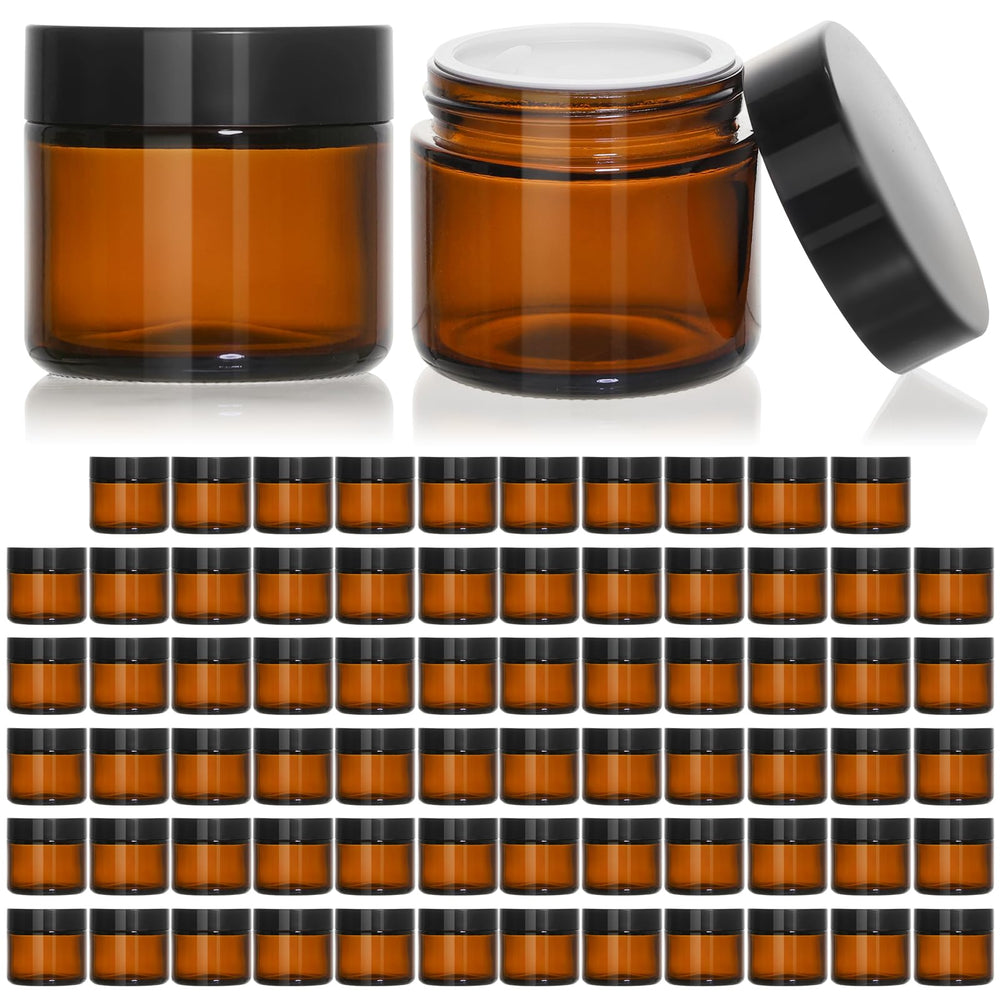 Bocaux KEYWING en verre ambré 2oz avec capuchon noir, protection UV et fraîcheur.