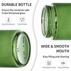 Keywing conteneur-cosmetique-verre-vert-lotion-creme, présentation soignée sur étagère pour la maison.