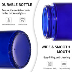 KeyWING ensemble-24-pots-verre-bleu, rangement élégant pour vos cosmétiques maison.