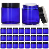 KeyWING pot-verre-bleu-4oz-couvercle-noir, idéal pour crèmes et lotions en voyage.