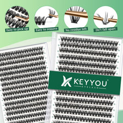KEYYOU Lash Clusters 40D, 0,07C et 11mm, courbe durable et harmonieuse