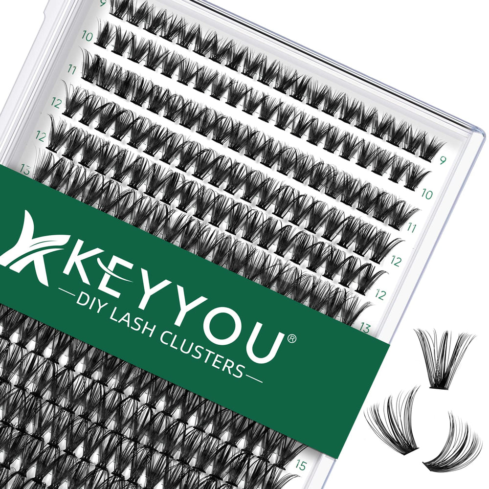 KEYYOU Cils en grappes, aperçu boîte de 300 clusters pour pose rapide et naturelle.