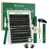 KEYYOU LASH ensemble de grappes cils 3D 200D pour un volume personnalisable.