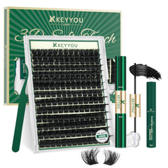 KEYYOU LASH ensemble de grappes cils 3D 200D pour un volume personnalisable.