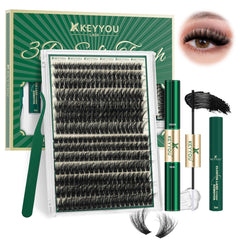 KEYYOU LASH kit ensemble faux cils 3D pour un regard naturel et modulable.