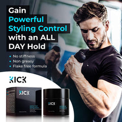 Kick Active hair cream texture close-up highlighting semi-matte finish
