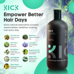 Kick Shampoing pour homme, focus pellicules, soulage démangeaisons et irritations.